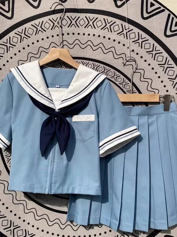 

Original Hanayumea Sailor Suit Set Fre Blue White Japanese Sle School orm Straight Leg Pants ort Sve ort Skirt
