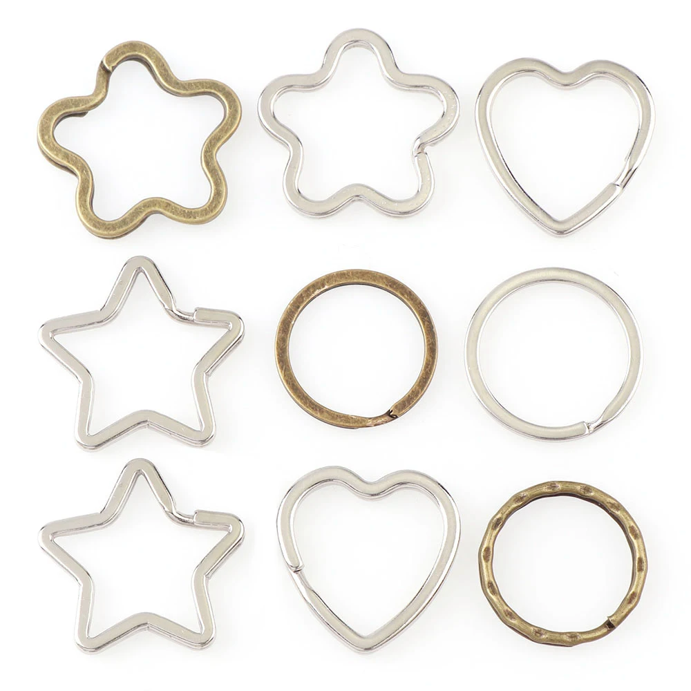 Cheaper Mix 10Pcs/Pack Round /Heart /Flower Keychains Metal key chain ring Split Rings Unisex Keyring  Keyfob Accessories DIY