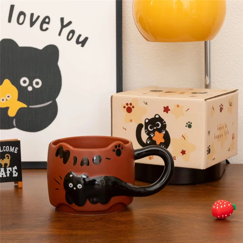 AB15-Vintage chat tasse 380Ml-mignon tasse à café empilée pour le petit déjeuner, utilisation dans le dortoir, verres à la maison, cadeau d'anniversaire idéal