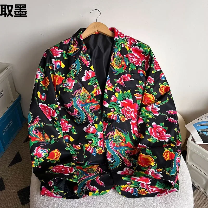 Festive Northeast Large Flower Small Suit Jacket Men Spring Plus Size Trendy Fat People Loose-Fit Casual Western-Style Clothes