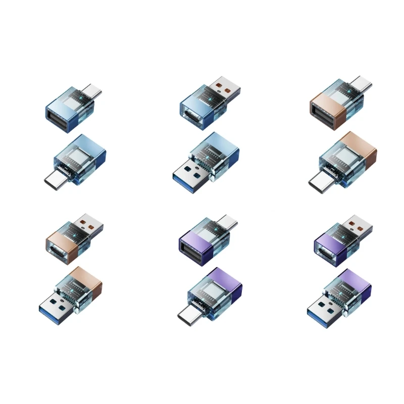 Q6PA Mini Transparent USB C To USB A Male to Female Converters For Photo Backup And Data Sharing