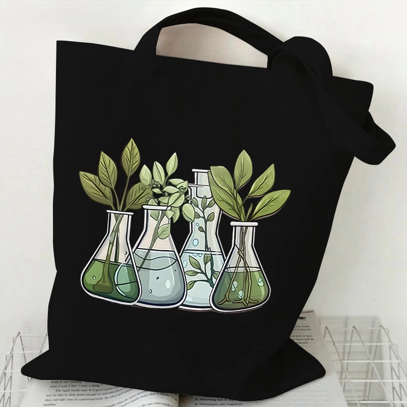 Vintage Microscope Flower Design Graphic Canvas Tote Shoulder Shopper Bags Storage Travel Bag Handbag & Shopping Gift Bag