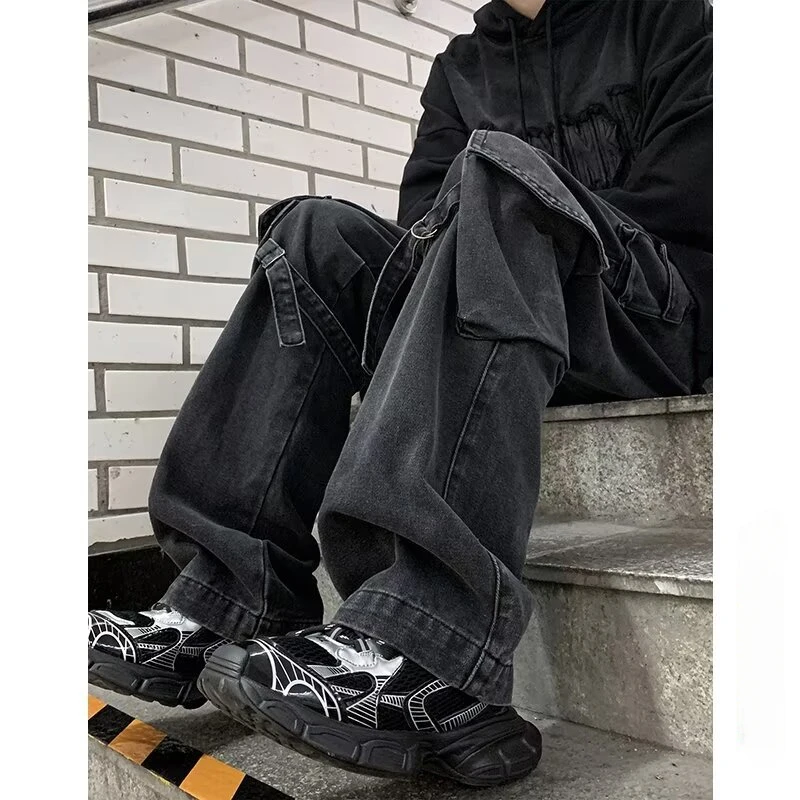 Man Pants Y2k Jeans Spring New American Retro Baggy Jeans  Washed Wide-leg Straight Cargo Pants Streetwear Denim Men Trousers