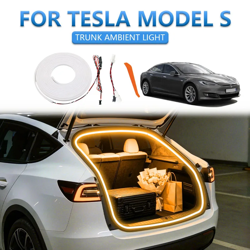 Pour Tesla Model S : Éclairage LED de coffre arrière, éclairage d'ambiance en silicone, éclairage de modification jaune et blanc, accessoires auto