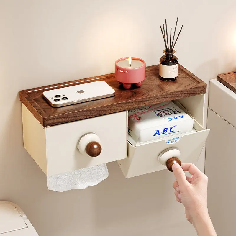 

No-Drill Wall Mounted Toilet Paper Holder, Minimalist Bathroom Storage Shelf for Tissues & Accessories, Home Decor Accent