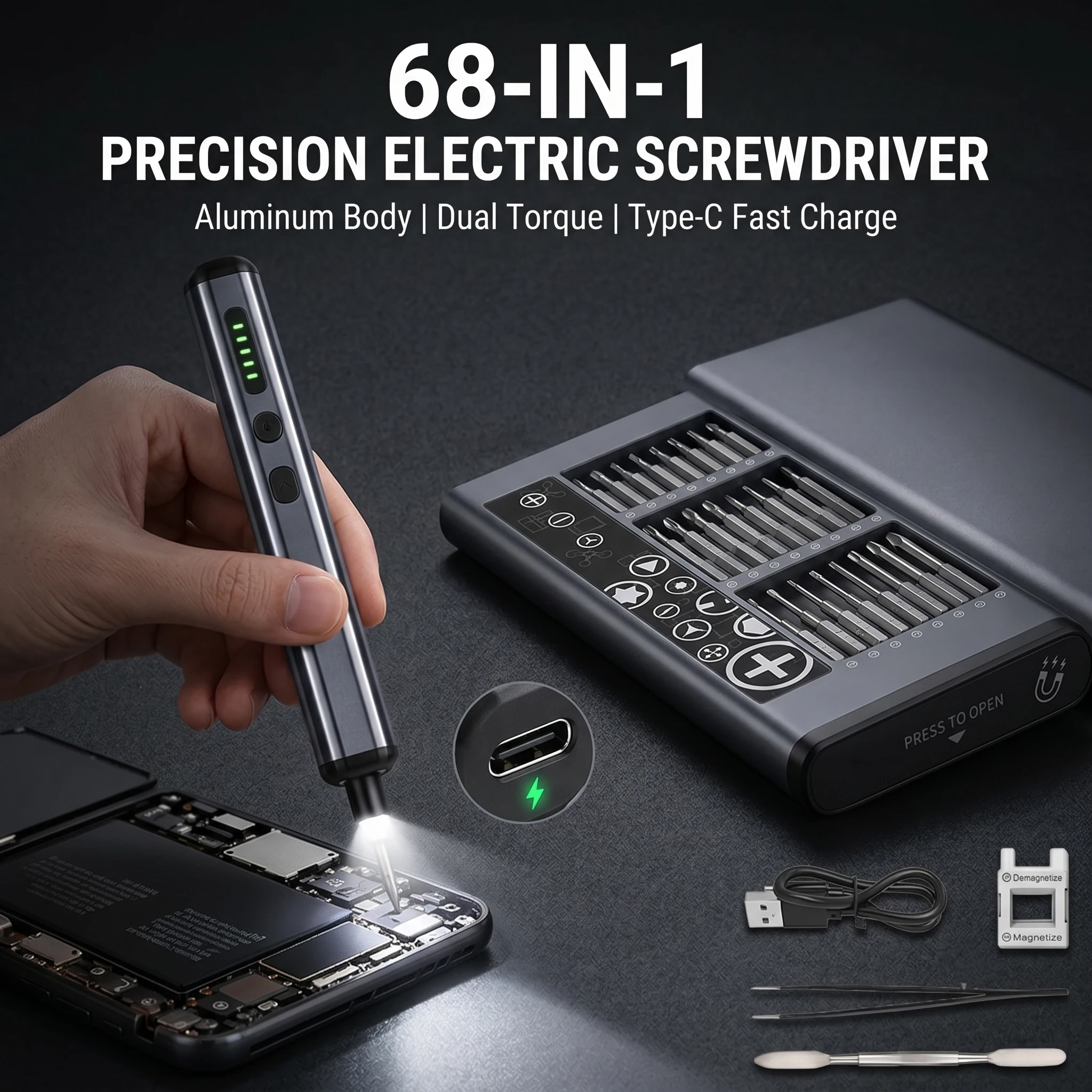 68-in-1 Precision Electric Screwdriver Set Magnetic Cordless Power Screw Driver Rechargeable Repair Tool for iPhone Watch PC