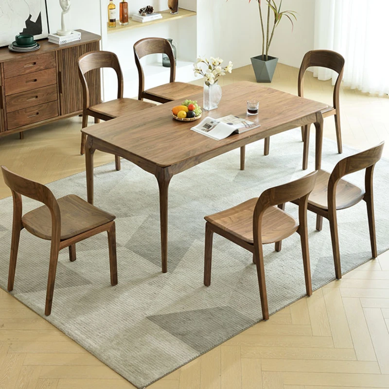 

Black walnut dining table is simple and modern, dining table, home Nordic style log furniture, rectangular light luxury