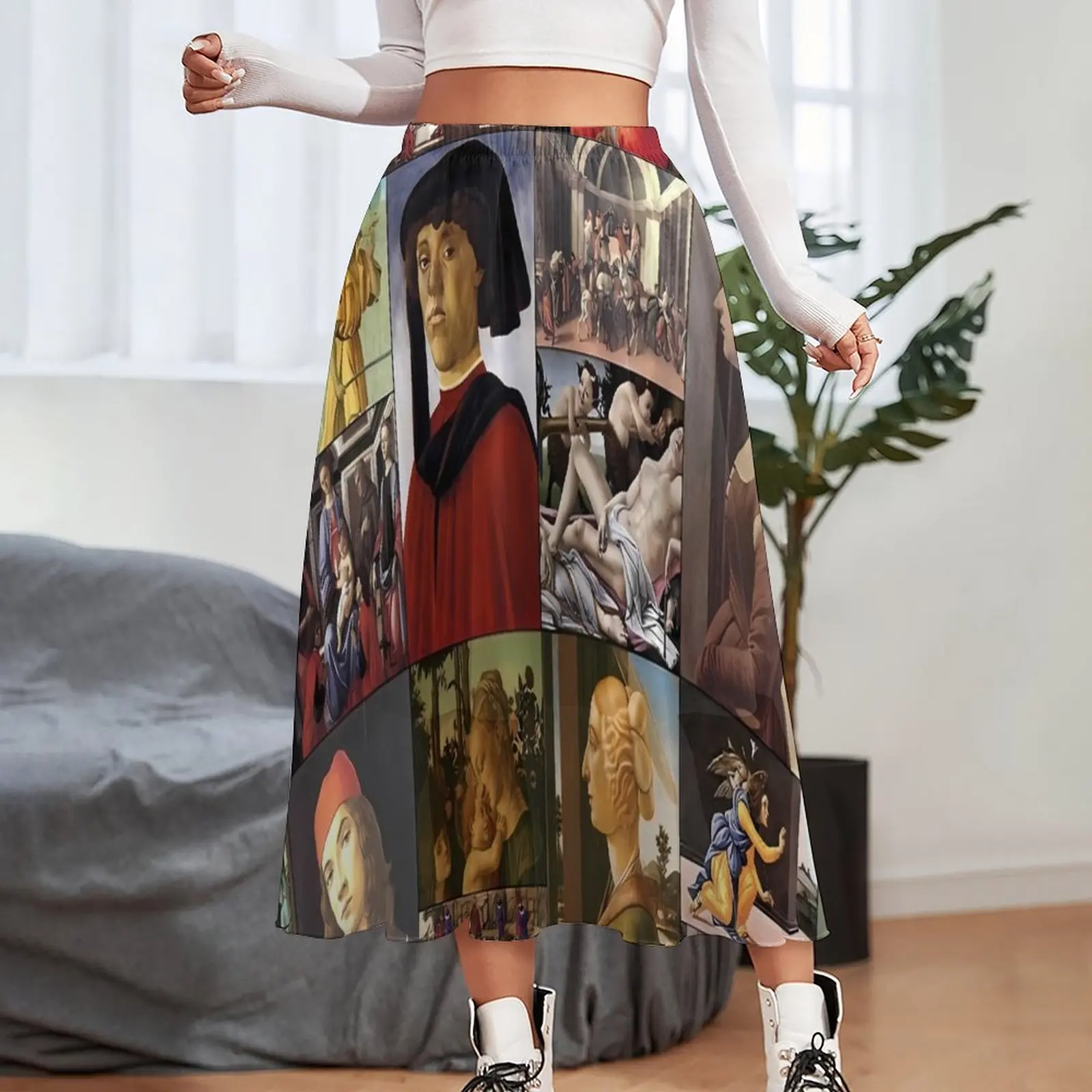 Sandros Botticelli Chiffon Skirt Patchwork Print Korean Fashion Long Skirts Woman Vintage Boho Skirt Design Clothes Gift Idea