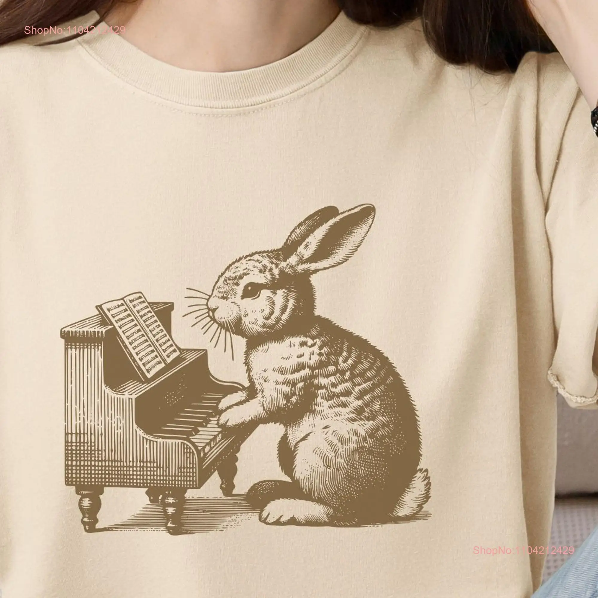 Bunny Playing Piano T Shirt Rabbit Unhinged That Go Hard Prank Funny Animal For Musician Teacher long or short sleeves