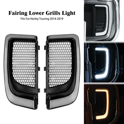 Motorcycle LED Turn Signal Light Fairing Lower Grills Running Lamp For Harley Touring Electra Glide Street Road Glide CVO 14-23