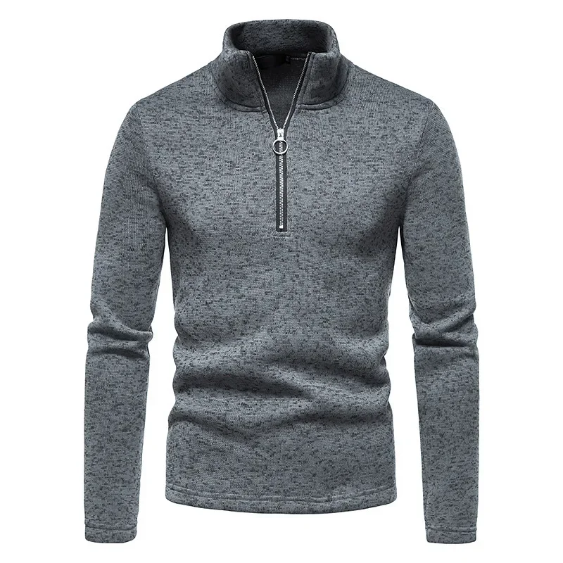 Pull à Fermeture Éclair pour Homme, Vêtement de Base à Col Haut, Couleur Unie, Nouvelle Collection