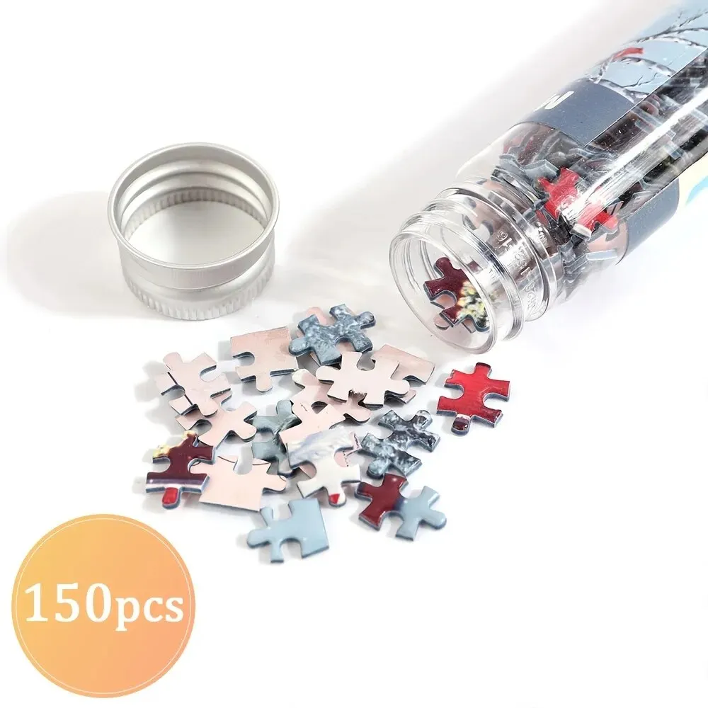 MaxRenard 150pcs Mini Jigsaw Puzzles Test Tube 15*10cm Travel Game Family Small Pocket Puzzle Cartoon Sakura Villa Flamingo