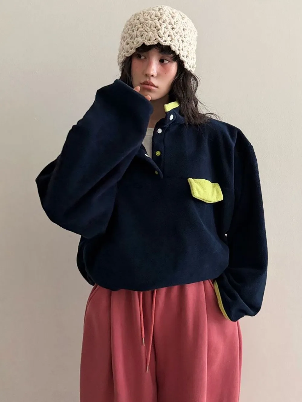 Laid-ba Sle Oversized f High Ne Sweatshirt Damen Faionable Loose Korean Version Cute Anti-Aging Top Trendy