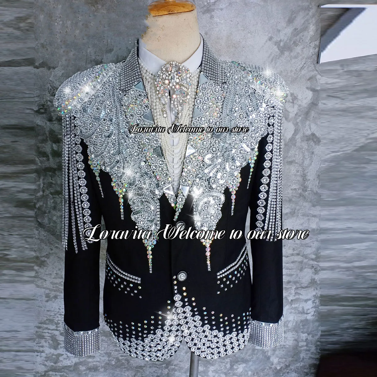 Sparkle Gem Crystals Groom Tuxedos Slim Fit Costume Homme Luxury Male Prom Party Blazers 2 Pieces Sets Men Suits For Wedding