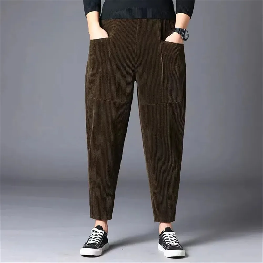 

Plus Size 7xl Corduroy Autumn Winter Mom Pants Women'S Striped High Waist Radish Loose Solid Casual Harlan Fashion Elegant Pants