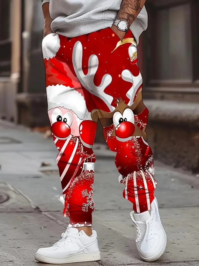 

The new men's trousers for Spring and Autumn 2025 are casual fashionable soft and comfortable with 3D printed Santa Claus