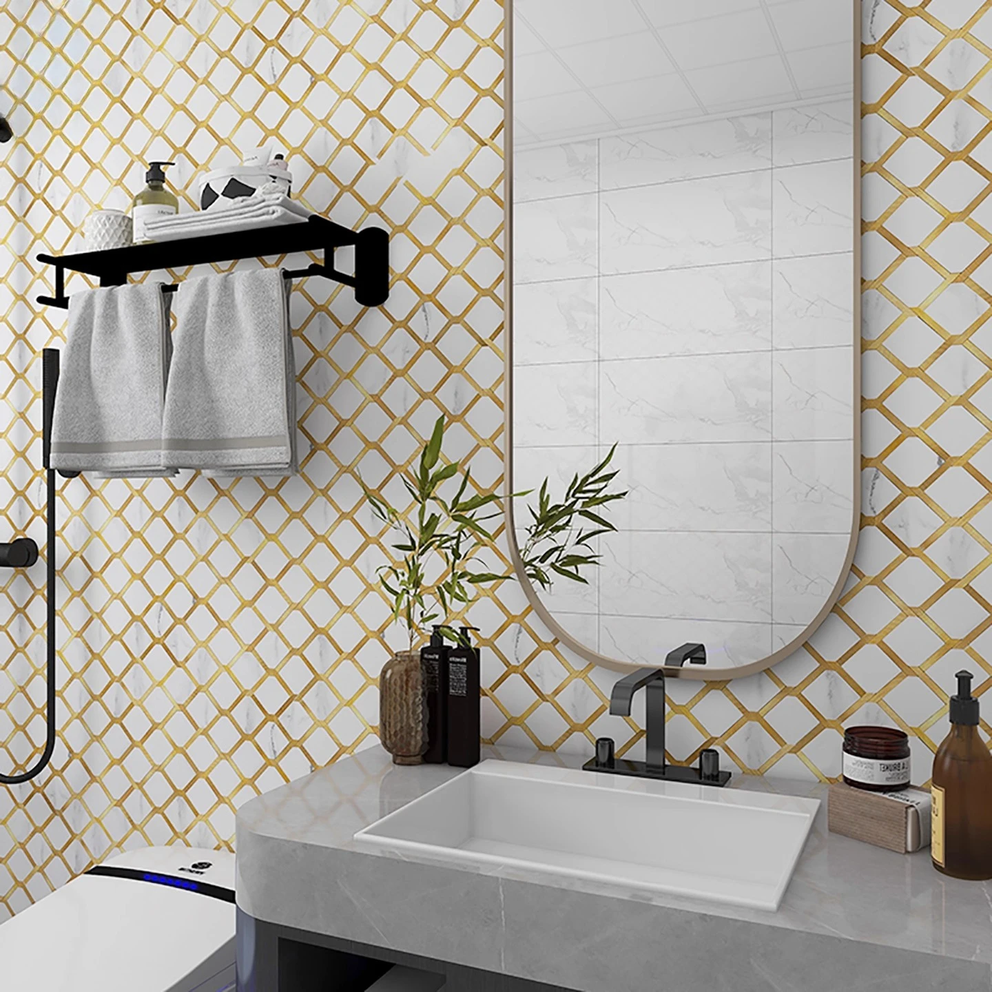 Azulejo  pared  mosaico, pegatinas  pared autoadhesivas para pelar y pegar, impermeable, compuesto  aluminio, rectangula