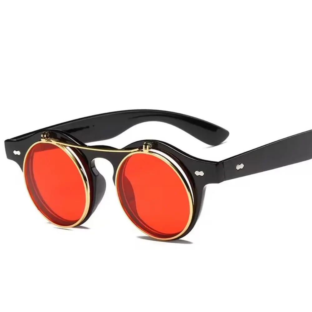 Korean Round Frame Flip Cover Sunglasses Sun-Protective Double Layer Outdoor Sunglasses Punk Eyewear Black Shades Glasses