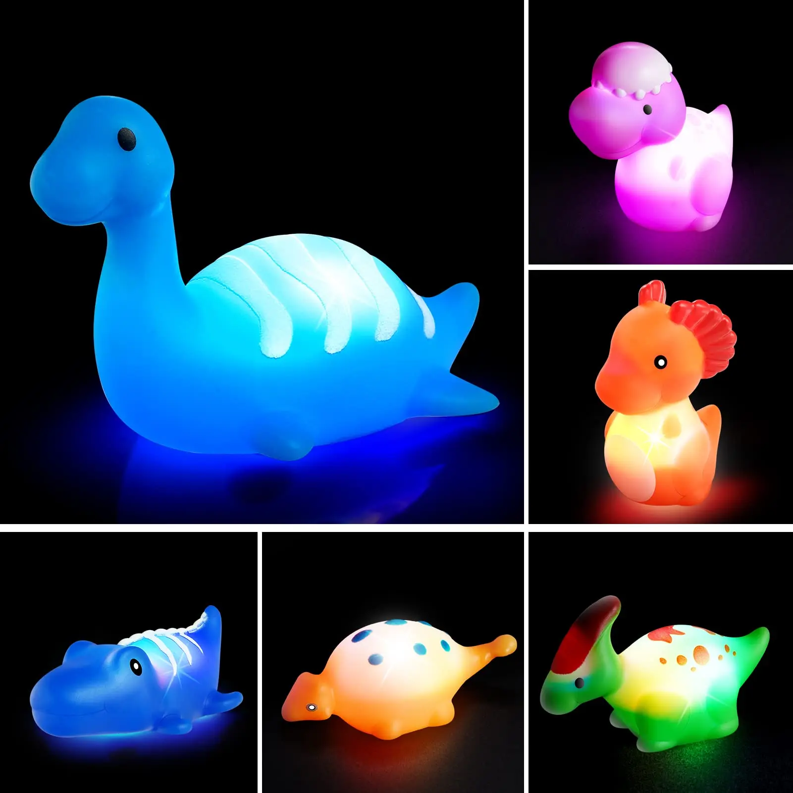 Light-Up Floating Dinosaur Baby Bath Toys Flashing Color Changing Light in Water Bathtub Shower Toy for Toddlers Christmas Gifts