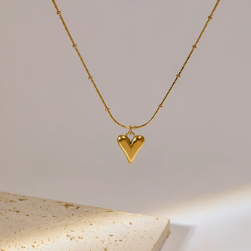 GANEMLY 316L Stainless Steel Heart Pendant Necklace for Women Stylish Neck Chain 18 K Gold Plated Jewelry Waterproof Party Gift