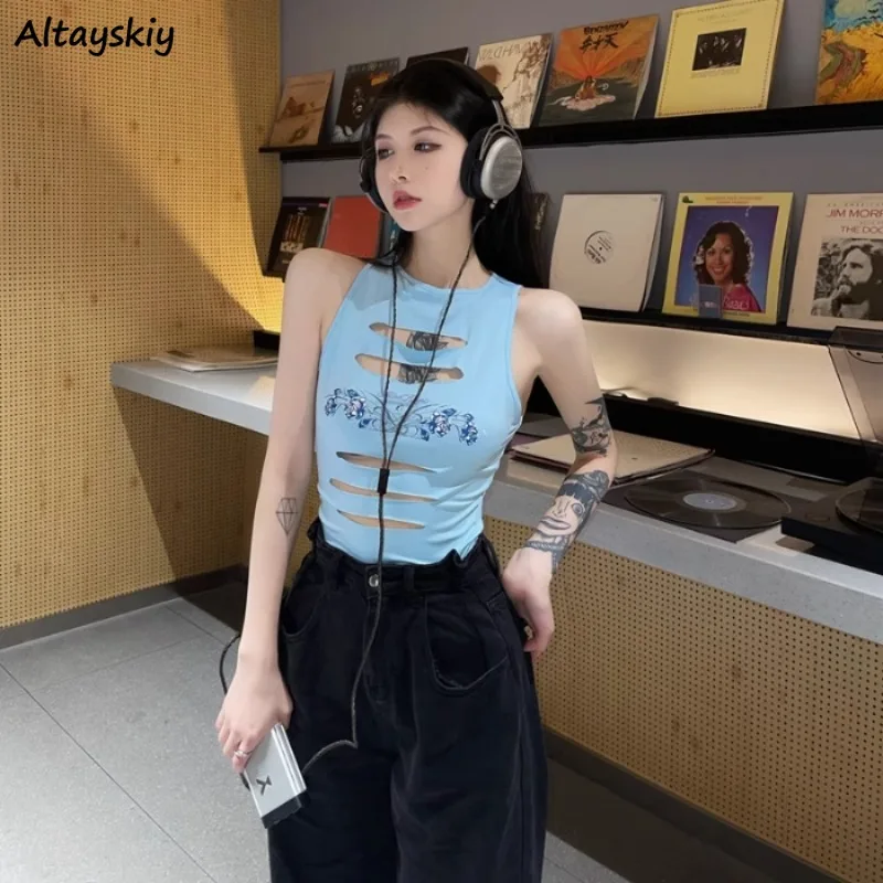 Vintage Tanks Tops Women Streetwear  Hollow Out Design Sexy Spicy Girls Cropp Stylish All-match Summer Attractive Popular 2024