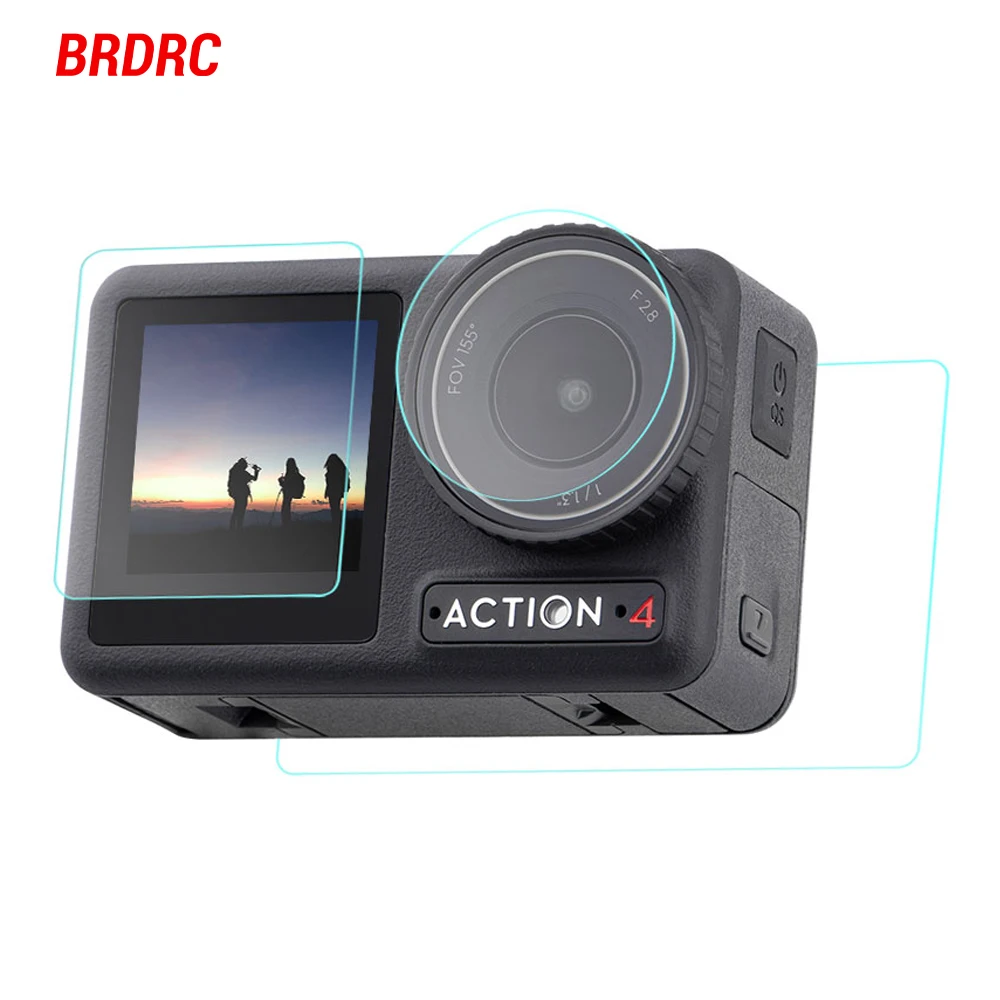 BRDRC Tempered Glass Film for DJI Osmo Action 4 Camera HD Screen Protector Front Rear Film Cap  for Action 4 Accessory