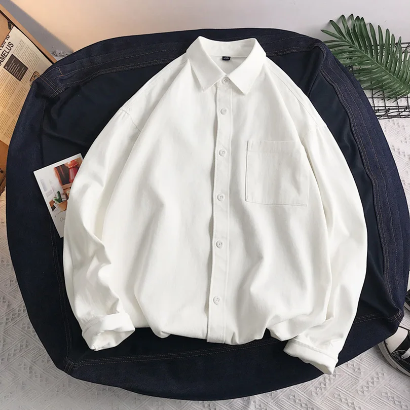 100% Cotton Casual Shirts Men Long Sleeve Oversize Spring Underwear Cargo Pocket Outerwear Japan Style Solid Streetwear 2023