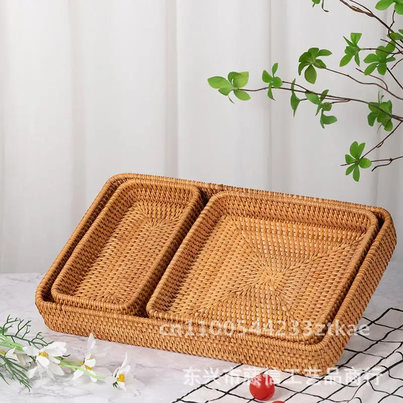 

Vietnam Rattan Straw Woven Storage Basket Vintage Style Desktop Cosmetics Storage Box Multifunctional Fruit Bread Basket