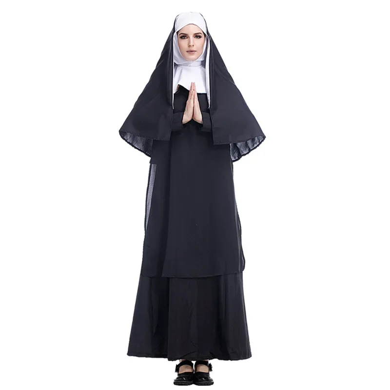 Nun2 Valak Cosplay fantasia para adultos, vestido longo, Vestes do padre, Horror Fantasma, Assustador, Halloween, Carnaval, Fantasia, Invocação do Mal