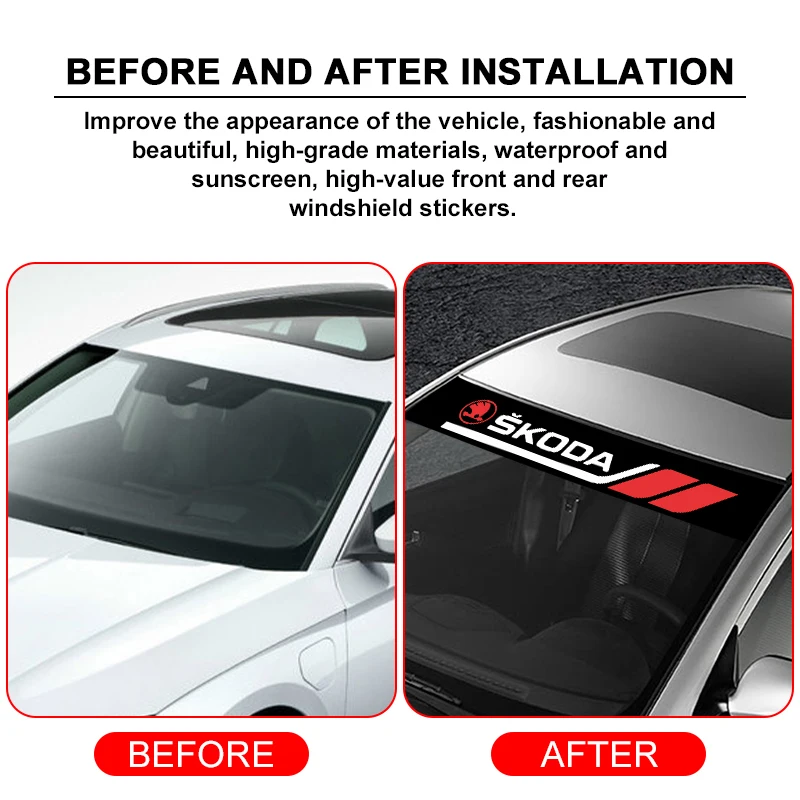 Car front and rear windshield water resistance dazzling car stickers For Skoda VRS Octavia SUPERB FABIA KAMIQ KAROQ KODIAQ RAPID