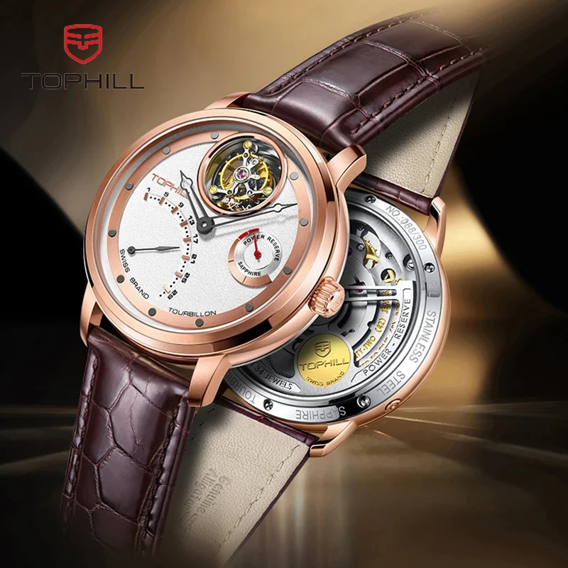 Tophill luxo automático tourbillon relógios automático movimento oco calendário relógio de pulso mecânico para homem safira à prova dwaterproof água