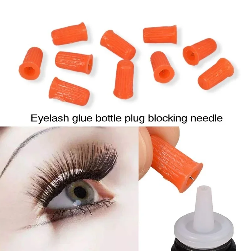 100PCS Eyelash Glue Bottle Plug Glue Bottle Pins Blocking Needle for Eyelash Extensions Tools Orange