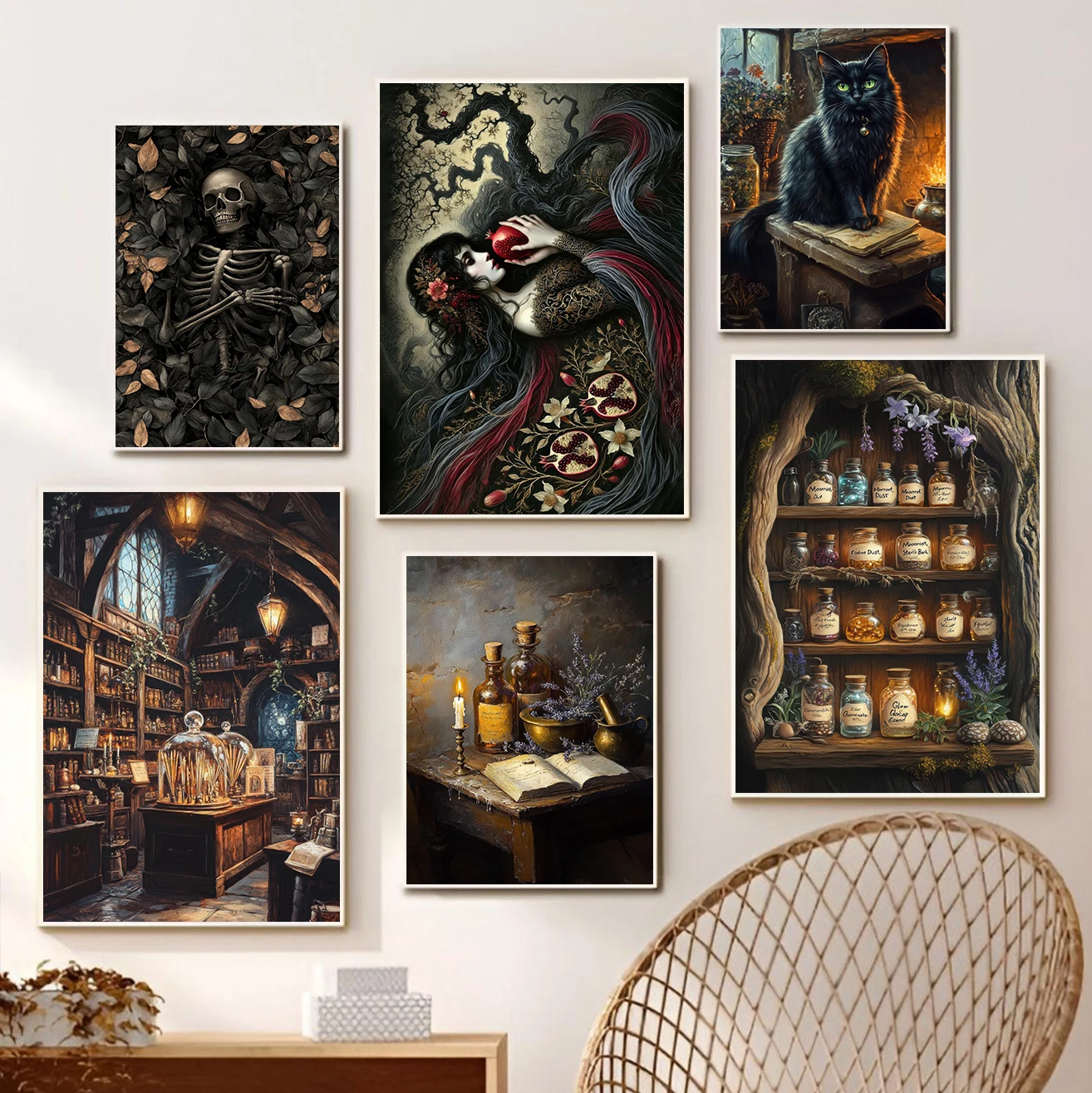 Retro Dark Castle Magic Pharmacist Fantasy Art Owl Posters Prints Canvas Painting Wall Art Picture Living Room Home Decor