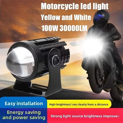 1PCS/2PCS 100W 30000LM Universal Motorcycle LED Headlight Dual Color ATV Scooter Driving Lamp Fog Light Auxiliary Spotlight Lamp