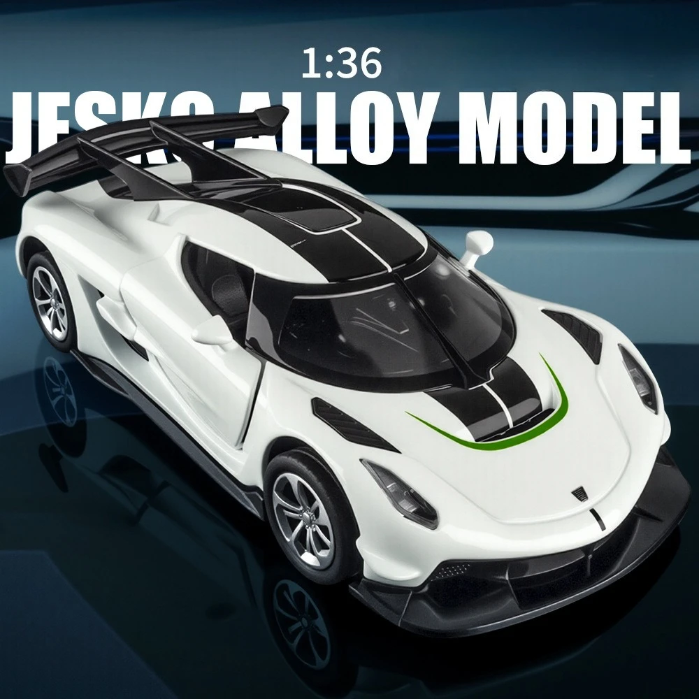 

1:36 Jesko Huayra Super Sports, литая под давлением модель автомобиля из сплава, металлический звук и свет, миниатюрная мини-коллекция, подарок на день рождения для мальчика