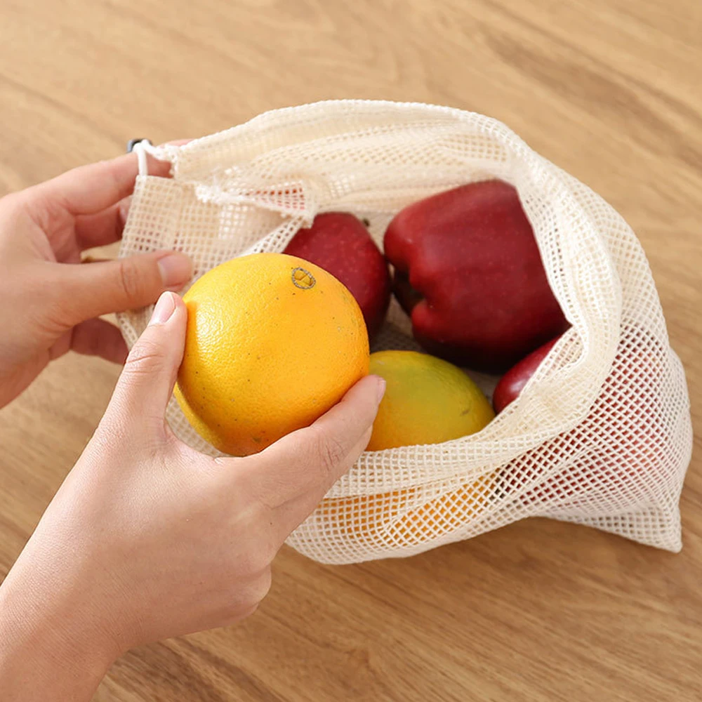 3 Buah Tas Jaring Katun Dapat  - Produce Bag Reusable Mesh ulasan dan harga