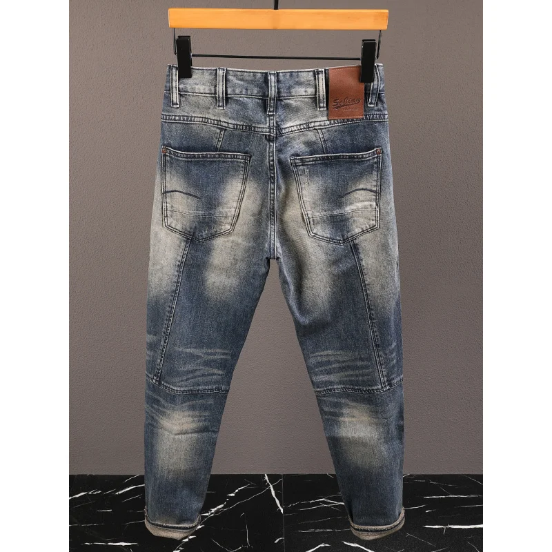 

Весенние элитные мужские джинсы в стиле ретро, трендовые, прочные и красивые мотоциклетные прямые брюки с маленькими штанинами, американские брюки