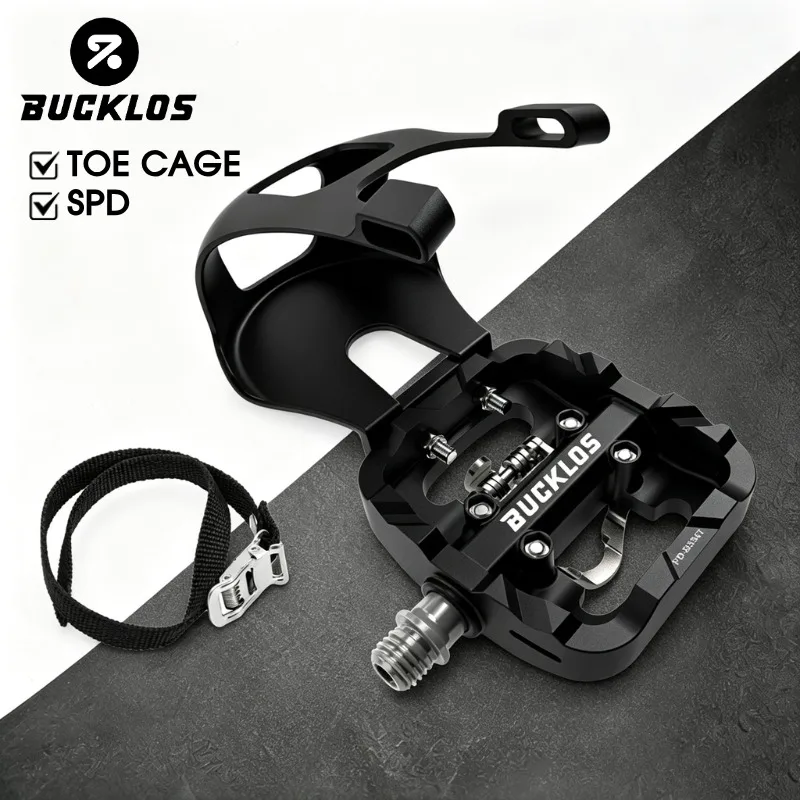 

BUCKLOS Exercise Bike Pedals Fitness Bicycle Toe Cage Pedal Anti Slip with Straps for SPD System Indoor Home Gym Road Bike Parts