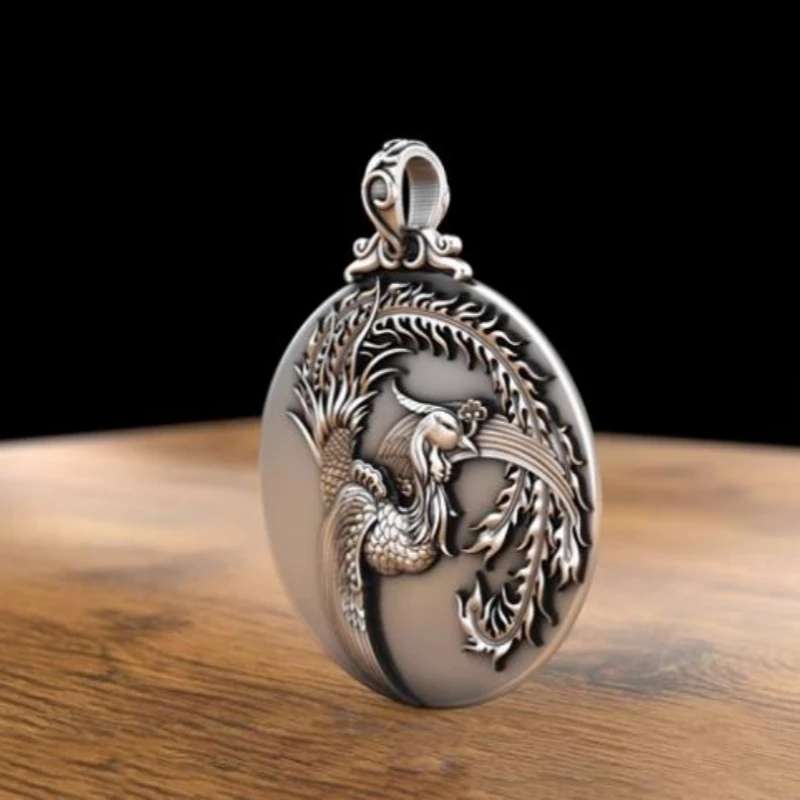 BOCAI S999 Sterling Silver Pendants for Women Men New Fashion Solid Round Flying Dragon Phoenix Punk Jewelry Wholesale