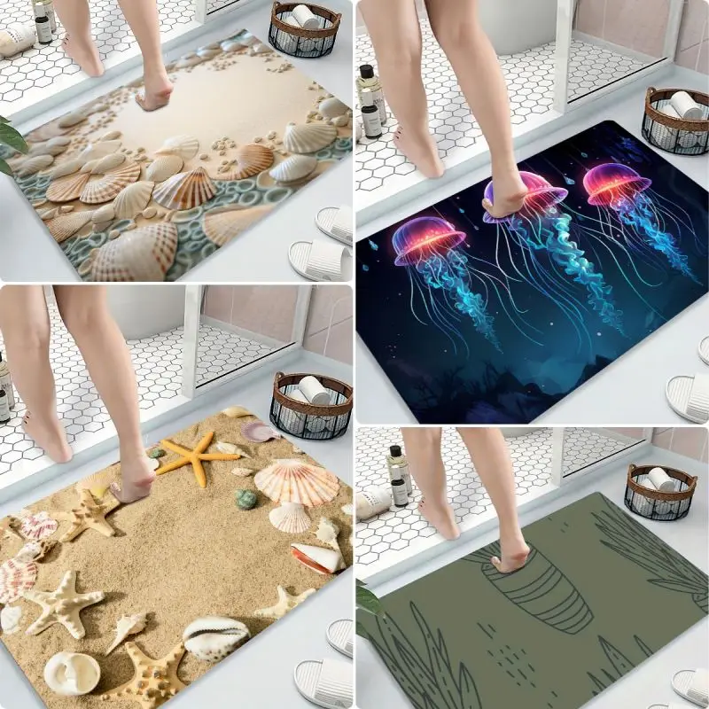 Ocean Coastal Print Bath Mat Soft Doormat Super Absorbent Anti Slip Diatomite Rug Washroom Carpet Shower Room Indoor Doormats