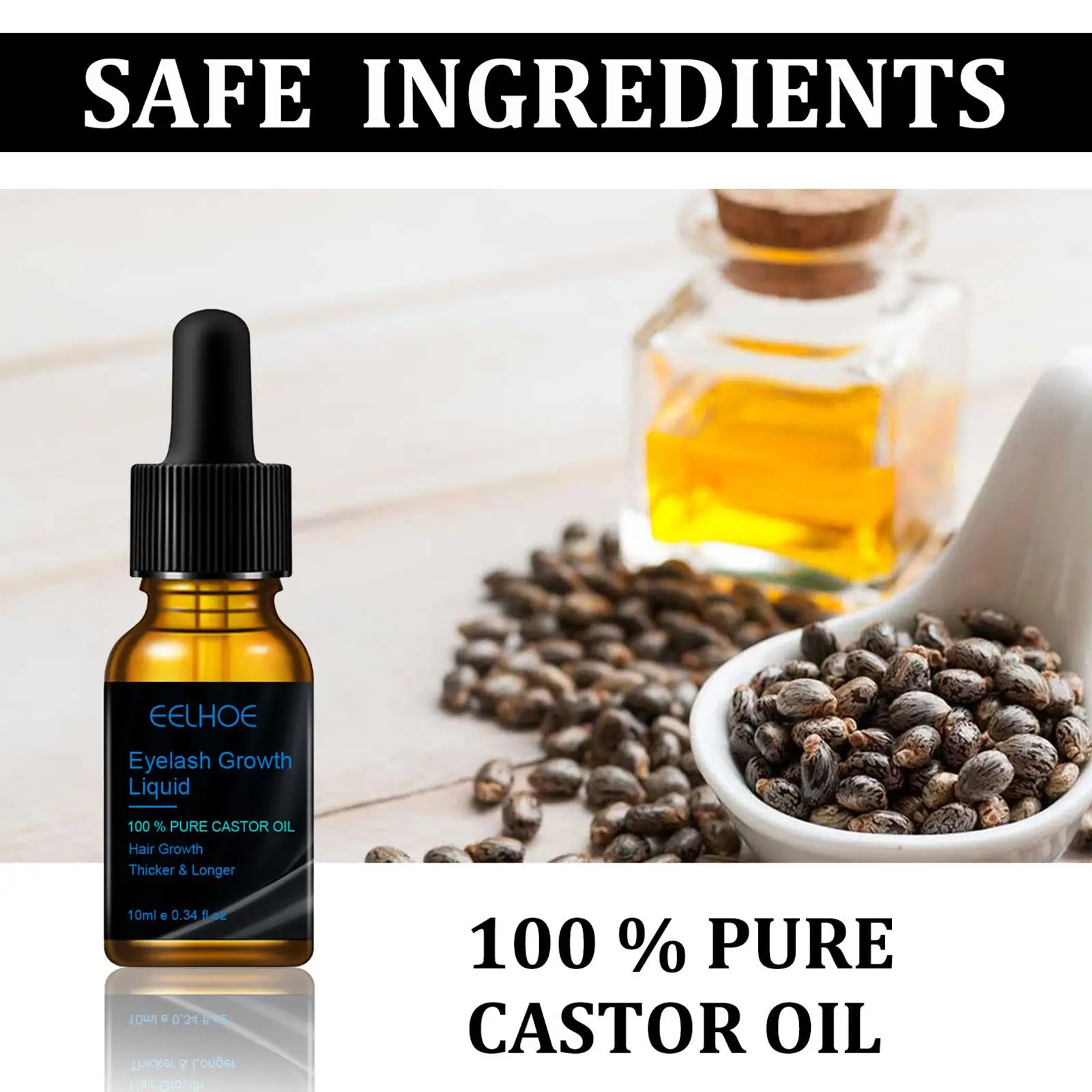 Castor Oil Pestana Care Solution, Crescimento dos cílios, mais grosso, Natural Eyelash Enhancement, Unisex, 10ml