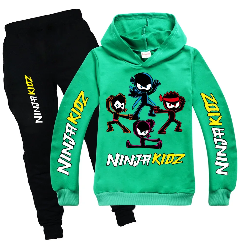 Cartoon NINJA KIDZ Boys Hoodies Cotton T Shirt Sweatshirt Suit Girls Anime Cosplay Costume Zestawy dla dzieci 2-częściowe zestawy dla dzieci