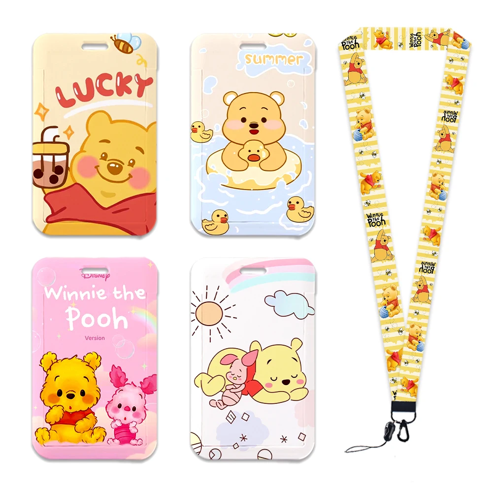 Portatarjetas de dibujos animados para niños, llavero de Winnie, lindo oso Pooh, estudiante de escuela, funda de tarjeta de autobús, Anime