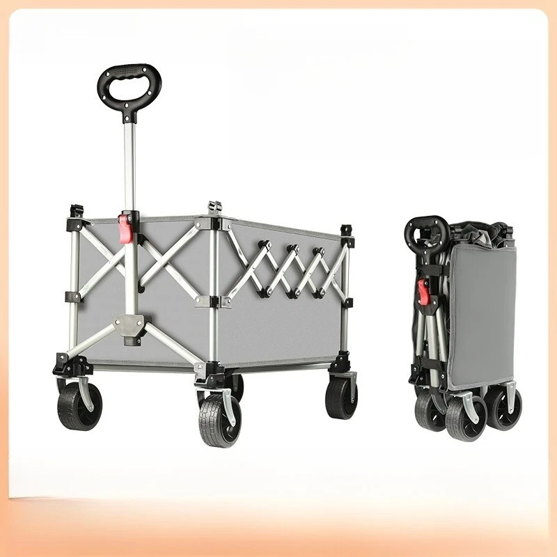 

Heavy Duty Folding Camping Wagon, 200kg Load, 150L Oxford Cloth Portable Hand Cart for Outdoor Camping Picnic Shopping