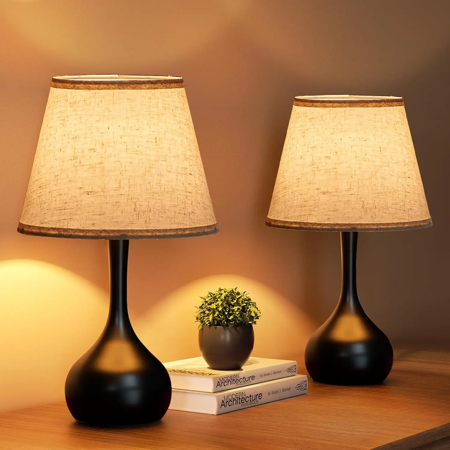 

Farmhouse Touch Dimmable Table Lamp Set of 2 with Fabric Shade for Bedroom, Living Room, Office