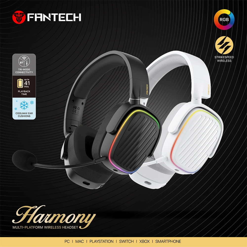 Fantech Harmony Whg02 RGB Gaming Headset Bluetooth 5.3 2.4g Wireless 3.5mm