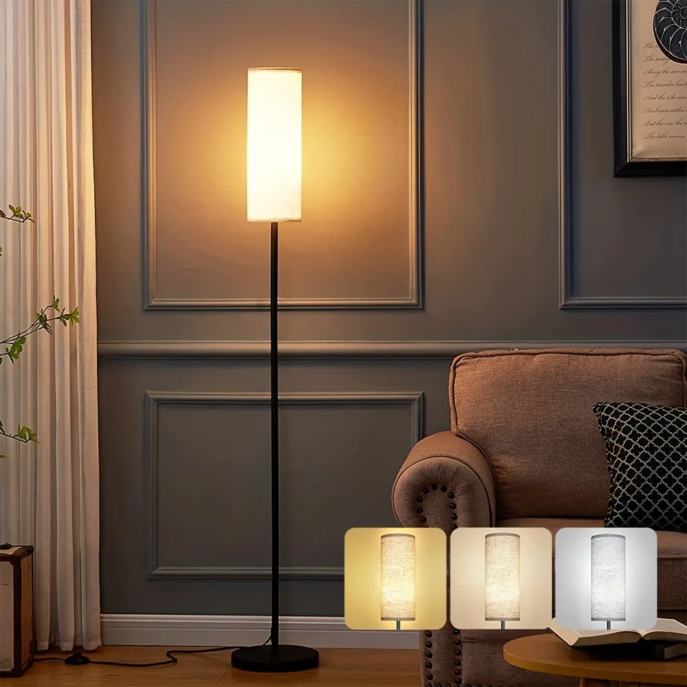 

Floor Lamp Modern Standing Lamps with Lampshade Minimalist Tall Lamp with Foot Switch 3 Color Dimmable for Living Room Office