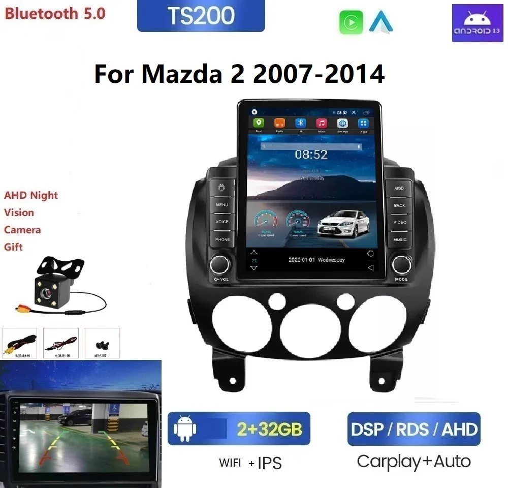 Android 2.5D screen Mirror LinK car stereo for Mazda 2 2007-2014 8+128GB 360 camera GPS BT Stereo car screen