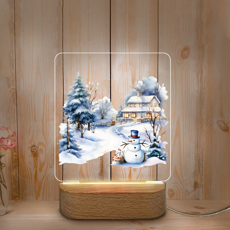 Personalized Night Lamp Color Printing Night Light For Baby Mother Home Room USB LED NightLight Christmas Decoration Wooden Base