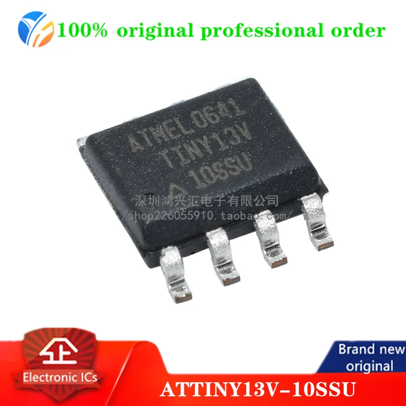 100% original ATTINY13V-10SSU MCU 8-bit AVR RISC 1KB Flash 2.5V/3.3V/5V 8-Pin SOIC N Tube